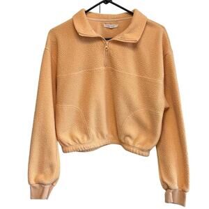 PacSun Orange Fleece 1/4 Zip Pullover Cropped Sweatshirt Pocket Cozy Outerwear S